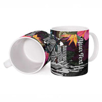 Personalised Hawaii Ceramic Mug Humpback Whale Tattoo With Tropical Flowers Black LT14 - Polynesian Pride