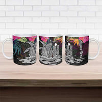 Personalised Hawaii Ceramic Mug Humpback Whale Tattoo With Tropical Flowers Black LT14 - Polynesian Pride
