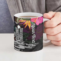Personalised Hawaii Ceramic Mug Humpback Whale Tattoo With Tropical Flowers Black LT14 - Polynesian Pride