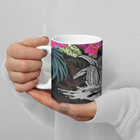 Personalised Hawaii Ceramic Mug Humpback Whale Tattoo With Tropical Flowers Black LT14 - Polynesian Pride