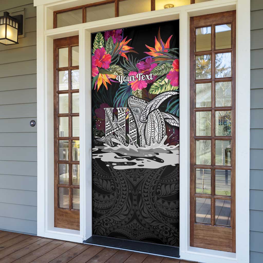 Personalised Hawaii Door Cover Humpback Whale Tattoo With Tropical Flowers Black LT14 - Polynesian Pride