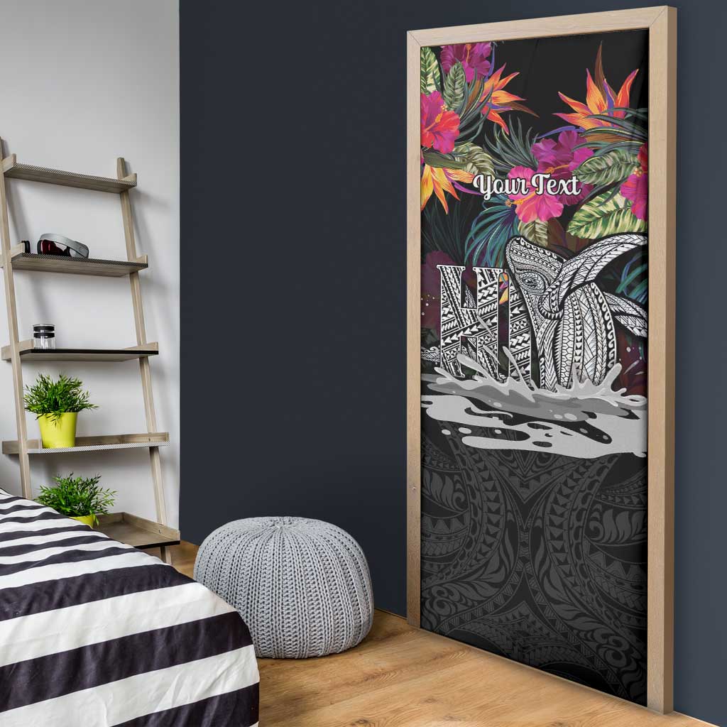 Personalised Hawaii Door Cover Humpback Whale Tattoo With Tropical Flowers Black LT14 - Polynesian Pride