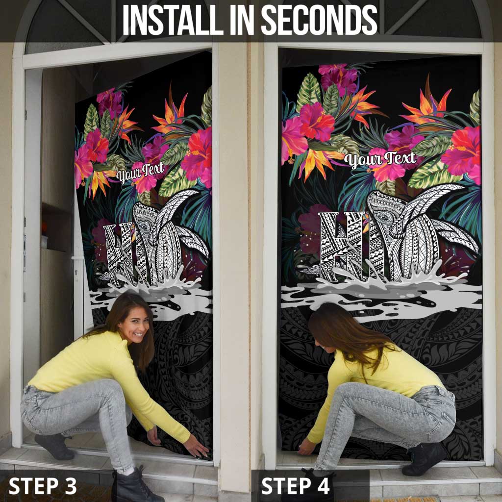 Personalised Hawaii Door Cover Humpback Whale Tattoo With Tropical Flowers Black LT14 - Polynesian Pride