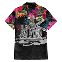 Personalised Hawaii Family Matching Off Shoulder Maxi Dress and Hawaiian Shirt Humpback Whale Tattoo With Tropical Flowers Black