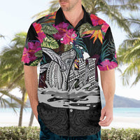 Personalised Hawaii Hawaiian Shirt Humpback Whale Tattoo With Tropical Flowers Black LT14 - Polynesian Pride