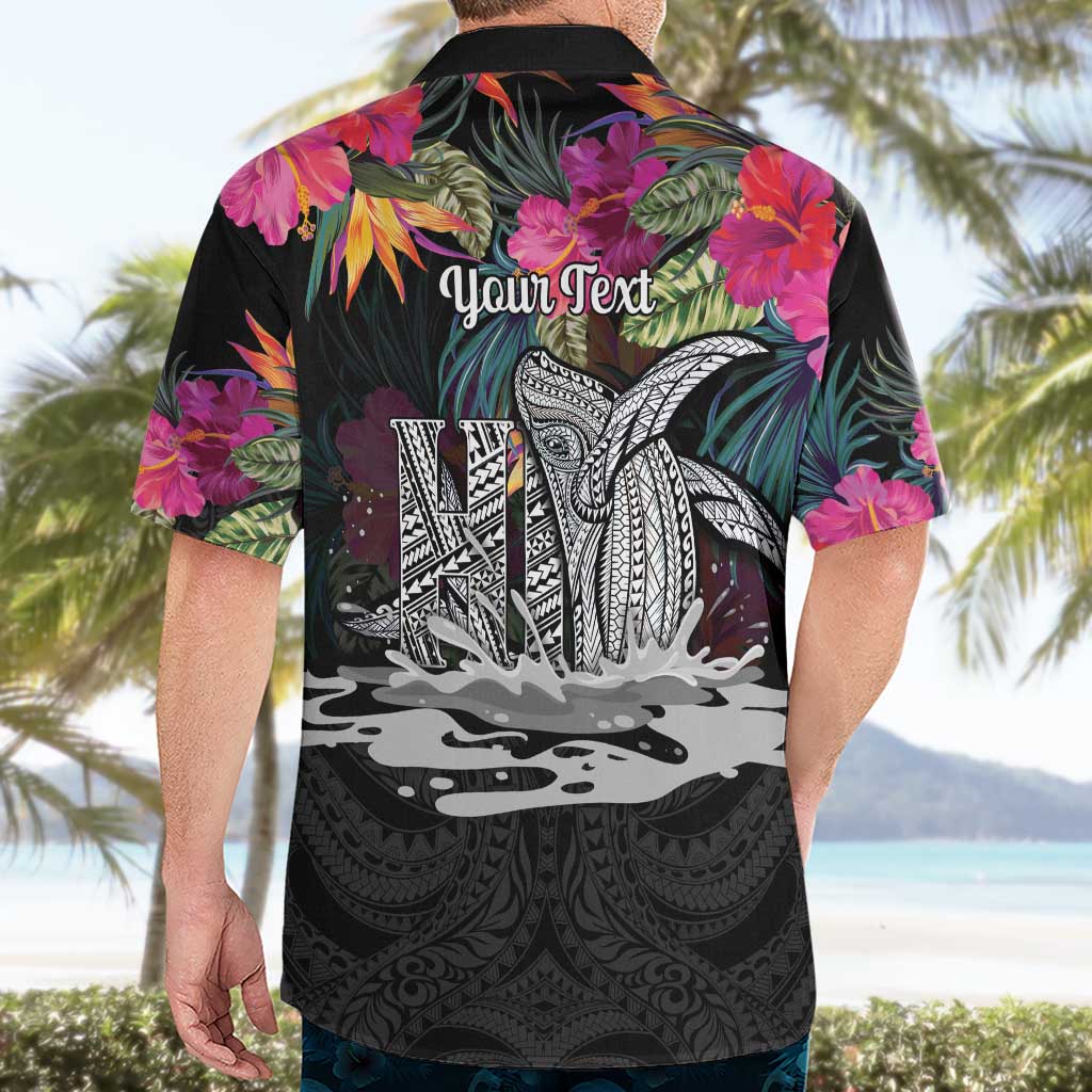 Personalised Hawaii Hawaiian Shirt Humpback Whale Tattoo With Tropical Flowers Black LT14 - Polynesian Pride
