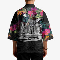 Personalised Hawaii Kimono Humpback Whale Tattoo With Tropical Flowers Black LT14 - Polynesian Pride