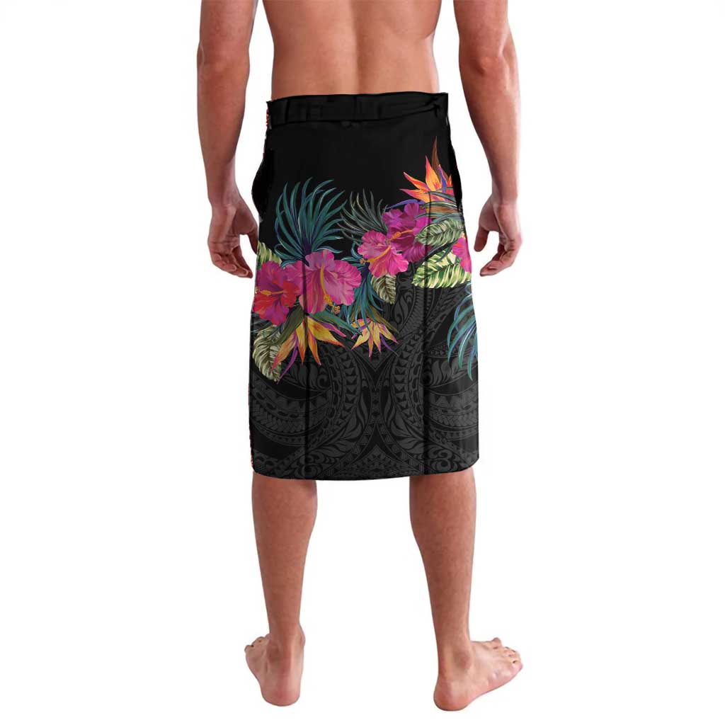 Personalised Hawaii Lavalava Humpback Whale Tattoo With Tropical Flowers Black LT14 - Polynesian Pride