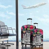 Personalised Hawaii Luggage Cover Humpback Whale Tattoo With Tropical Flowers Black LT14 - Polynesian Pride