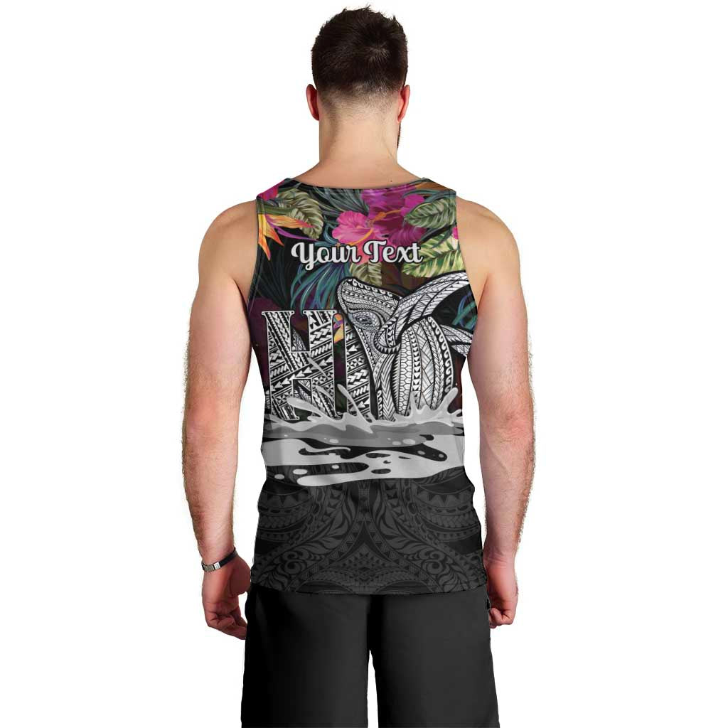 Personalised Hawaii Men Tank Top Humpback Whale Tattoo With Tropical Flowers Black LT14 - Polynesian Pride