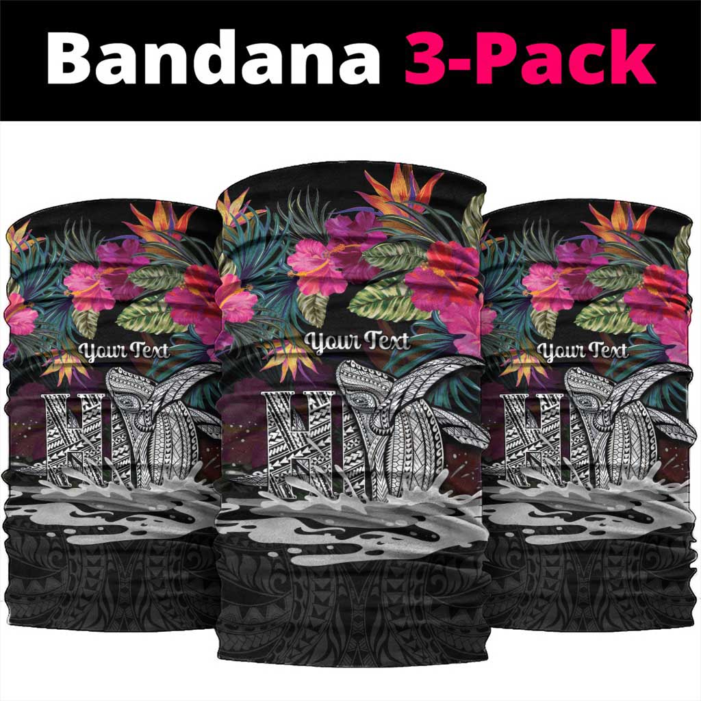 Personalised Hawaii Neck Gaiter Humpback Whale Tattoo With Tropical Flowers Black LT14 package One Size: 25*50cm Black - Polynesian Pride