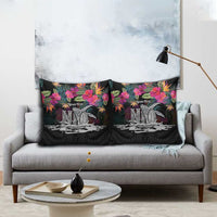 Personalised Hawaii Pillow Cover Humpback Whale Tattoo With Tropical Flowers Black LT14 - Polynesian Pride