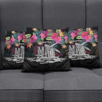 Personalised Hawaii Pillow Cover Humpback Whale Tattoo With Tropical Flowers Black LT14 - Polynesian Pride