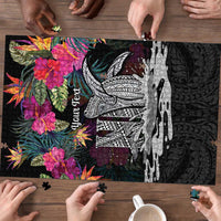 Personalised Hawaii Puzzle Humpback Whale Tattoo With Tropical Flowers Black LT14 - Polynesian Pride