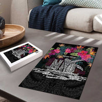 Personalised Hawaii Puzzle Humpback Whale Tattoo With Tropical Flowers Black LT14 - Polynesian Pride