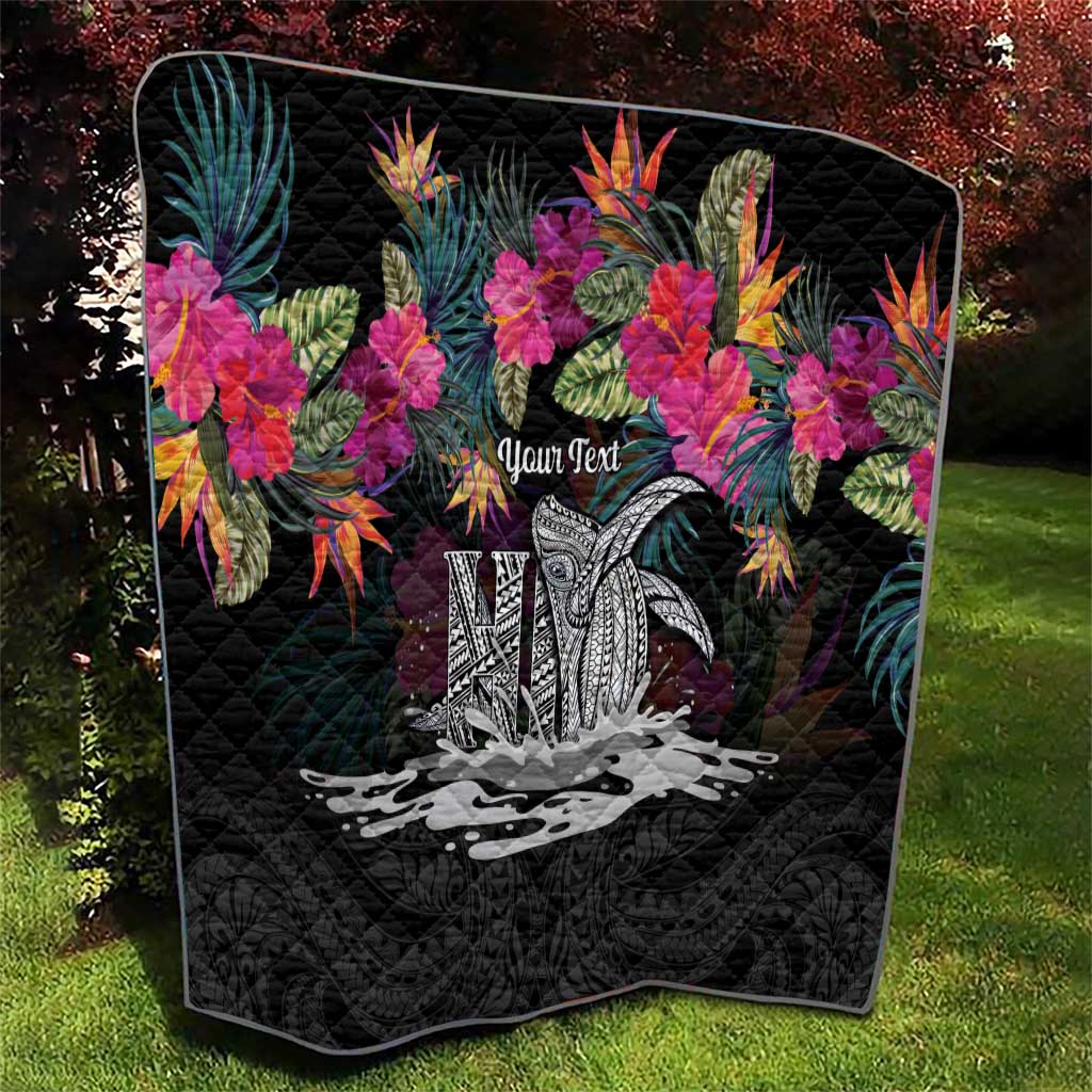 Personalised Hawaii Quilt Humpback Whale Tattoo With Tropical Flowers Black LT14 - Polynesian Pride