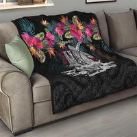Personalised Hawaii Quilt Humpback Whale Tattoo With Tropical Flowers Black LT14 - Polynesian Pride