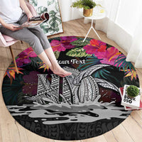 Personalised Hawaii Round Carpet Humpback Whale Tattoo With Tropical Flowers Black