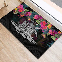 Personalised Hawaii Rubber Doormat Humpback Whale Tattoo With Tropical Flowers Black LT14 - Polynesian Pride