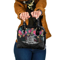 Personalised Hawaii Shoulder Handbag Humpback Whale Tattoo With Tropical Flowers Black LT14 One Size Black - Polynesian Pride