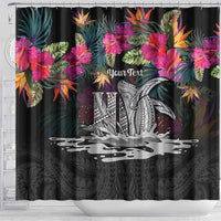 Personalised Hawaii Shower Curtain Humpback Whale Tattoo With Tropical Flowers Black