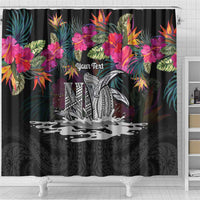 Personalised Hawaii Shower Curtain Humpback Whale Tattoo With Tropical Flowers Black