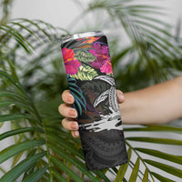 Personalised Hawaii Skinny Tumbler Humpback Whale Tattoo With Tropical Flowers Black LT14 - Polynesian Pride