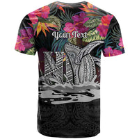 Personalised Hawaii T Shirt Humpback Whale Tattoo With Tropical Flowers Black LT14 - Polynesian Pride