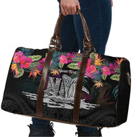 Personalised Hawaii Travel Bag Humpback Whale Tattoo With Tropical Flowers Black