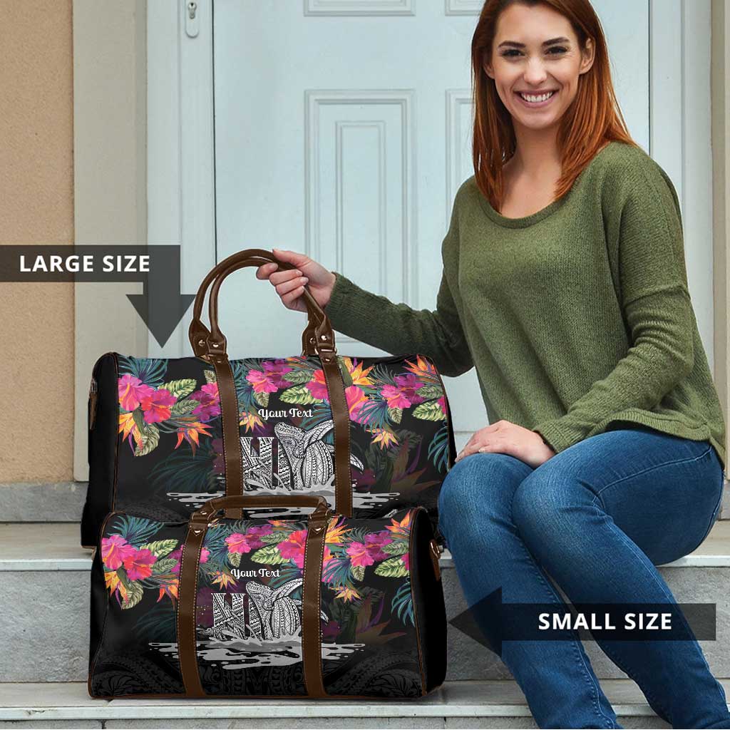 Personalised Hawaii Travel Bag Humpback Whale Tattoo With Tropical Flowers Black