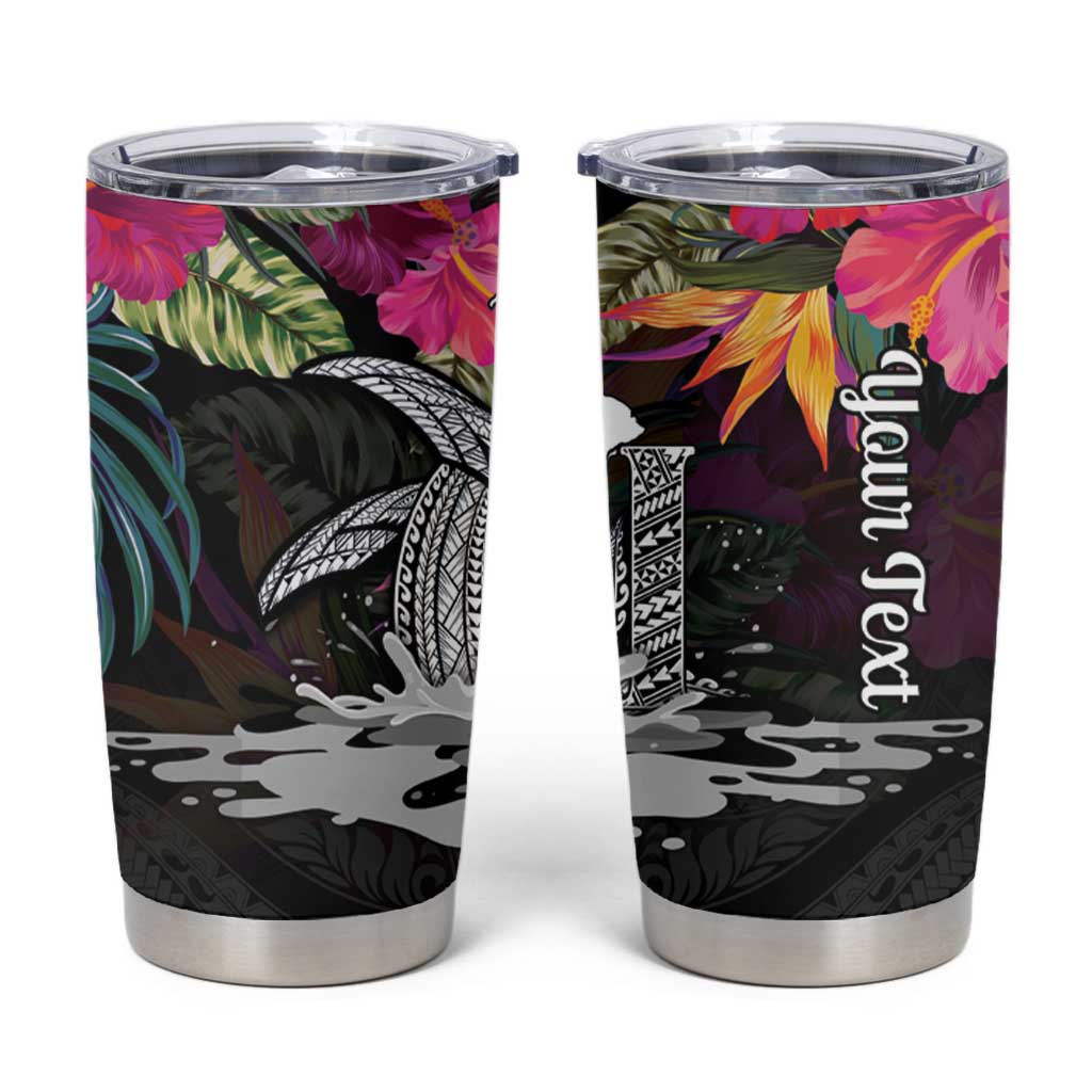 Personalised Hawaii Tumbler Cup Humpback Whale Tattoo With Tropical Flowers Black LT14 Black - Polynesian Pride
