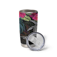 Personalised Hawaii Tumbler Cup Humpback Whale Tattoo With Tropical Flowers Black LT14 - Polynesian Pride
