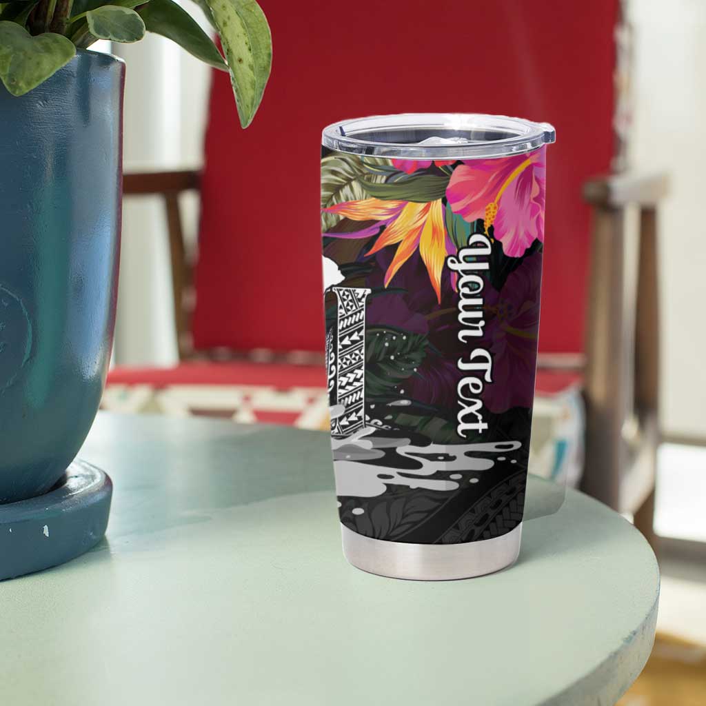Personalised Hawaii Tumbler Cup Humpback Whale Tattoo With Tropical Flowers Black LT14 - Polynesian Pride