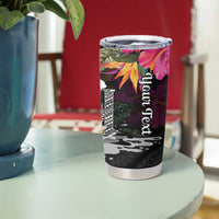 Personalised Hawaii Tumbler Cup Humpback Whale Tattoo With Tropical Flowers Black LT14 - Polynesian Pride