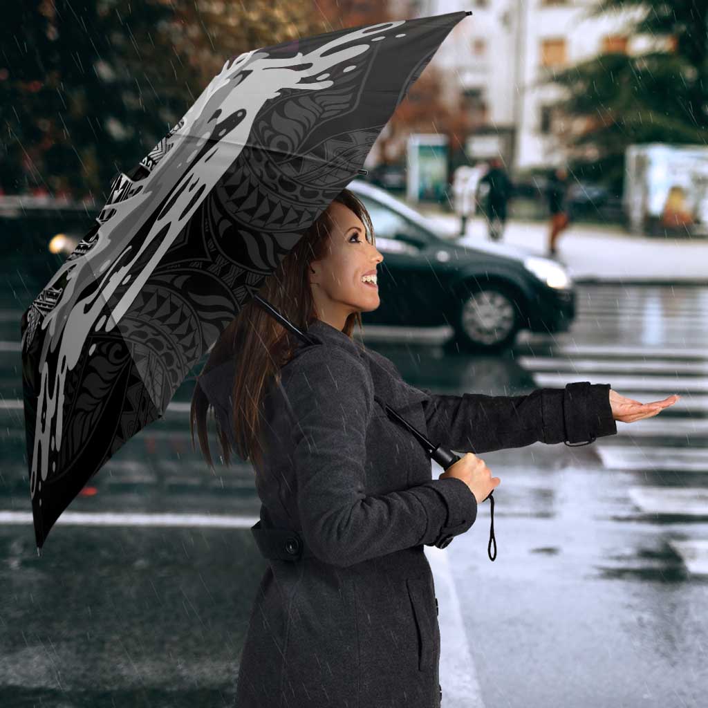 Personalised Hawaii Umbrella Humpback Whale Tattoo With Tropical Flowers Black LT14 - Polynesian Pride