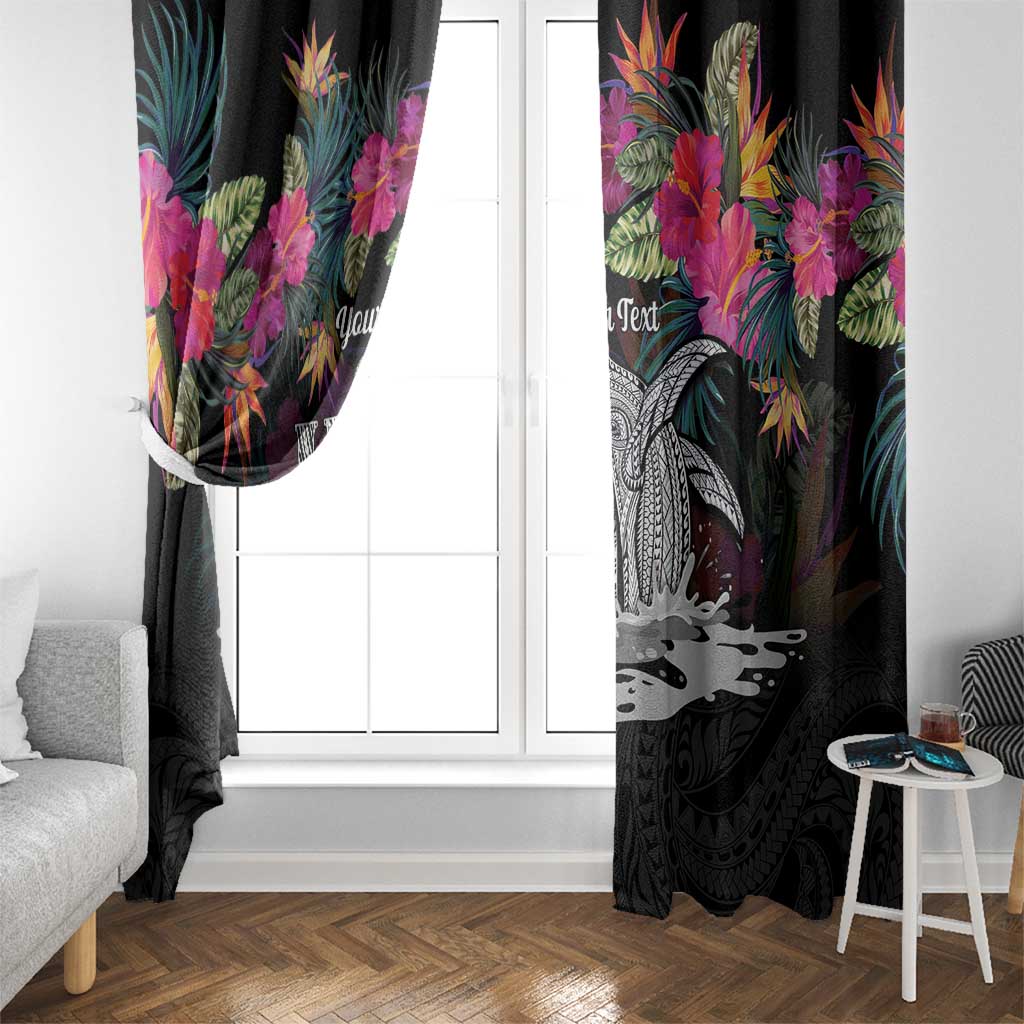 Personalised Hawaii Window Curtain Humpback Whale Tattoo With Tropical Flowers Black LT14 - Polynesian Pride