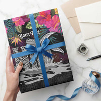 Personalised Hawaii Wrapping Paper Humpback Whale Tattoo With Tropical Flowers Black LT14 - Polynesian Pride