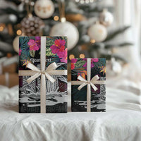 Personalised Hawaii Wrapping Paper Humpback Whale Tattoo With Tropical Flowers Black LT14 - Polynesian Pride