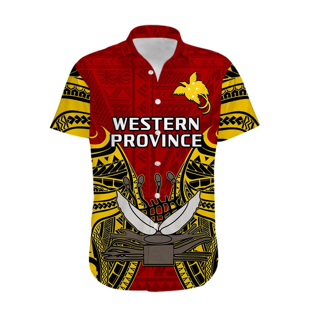 (Custom Personalised) Papua New Guinea Hawaiian Shirt Western Province Mix Coat Of Arms Polynesian Art LT14 - Polynesian Pride