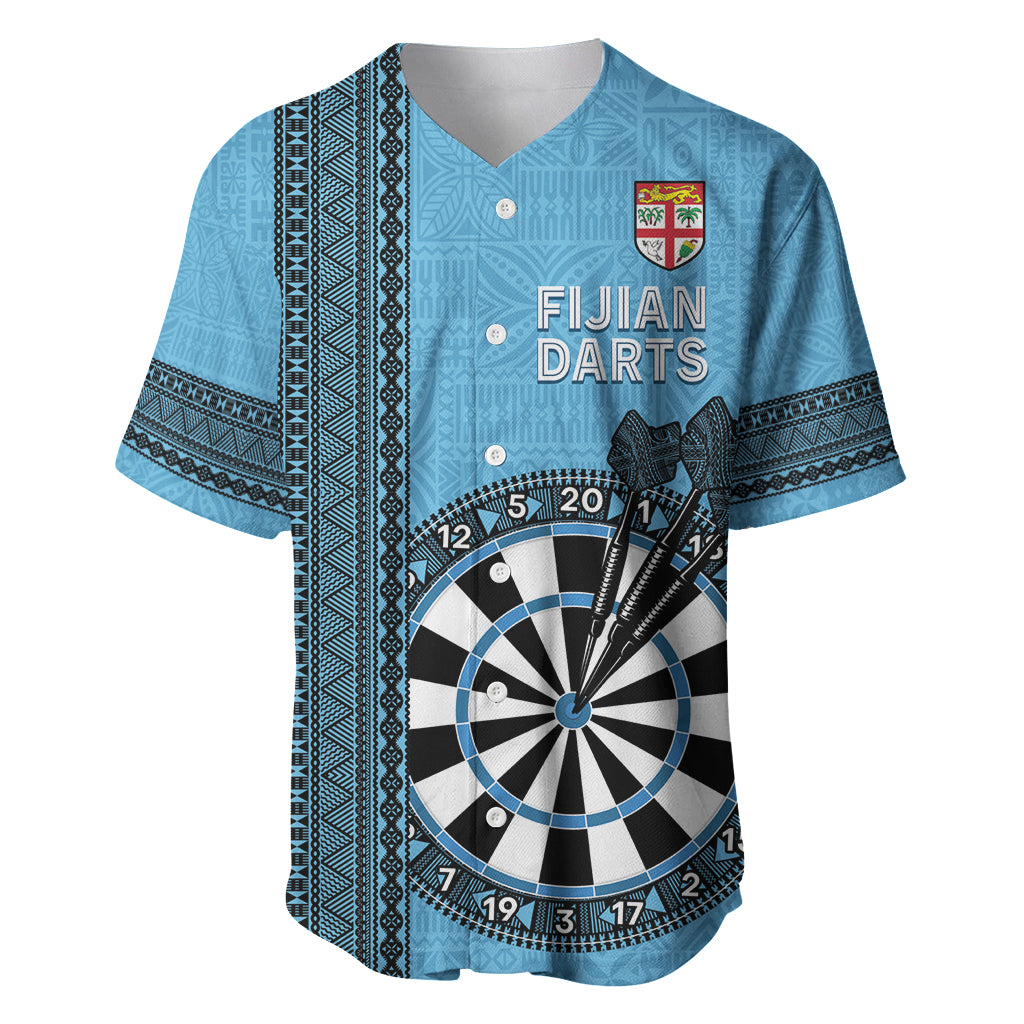 Personalised Fiji Darts Baseball Jersey Fijian Tapa Pattern - Blue