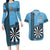 Personalised Fiji Darts Couples Matching Long Sleeve Bodycon Dress and Hawaiian Shirt Fijian Tapa Pattern - Blue