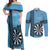 Personalised Fiji Darts Couples Matching Off Shoulder Maxi Dress and Long Sleeve Button Shirt Fijian Tapa Pattern - Blue