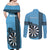 Personalised Fiji Darts Couples Matching Off Shoulder Maxi Dress and Long Sleeve Button Shirt Fijian Tapa Pattern - Blue