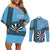 Personalised Fiji Darts Couples Matching Off Shoulder Short Dress and Long Sleeve Button Shirt Fijian Tapa Pattern - Blue