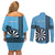 Personalised Fiji Darts Couples Matching Off Shoulder Short Dress and Long Sleeve Button Shirt Fijian Tapa Pattern - Blue