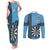 Personalised Fiji Darts Couples Matching Tank Maxi Dress and Long Sleeve Button Shirt Fijian Tapa Pattern - Blue