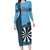 Personalised Fiji Darts Family Matching Long Sleeve Bodycon Dress and Hawaiian Shirt Fijian Tapa Pattern - Blue