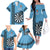 Personalised Fiji Darts Family Matching Off The Shoulder Long Sleeve Dress and Hawaiian Shirt Fijian Tapa Pattern - Blue