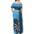 Personalised Fiji Darts Family Matching Off Shoulder Maxi Dress and Hawaiian Shirt Fijian Tapa Pattern - Blue