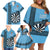 Personalised Fiji Darts Family Matching Off Shoulder Short Dress and Hawaiian Shirt Fijian Tapa Pattern - Blue